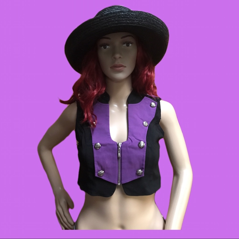 Black and Purple Cropped Vest - Picture 4 of 6